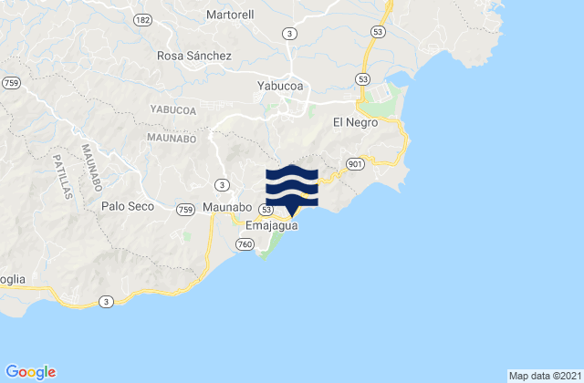 Karte der Gezeiten Emajagua Barrio, Puerto Rico