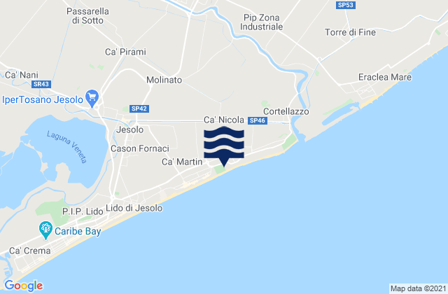 Karte der Gezeiten Eraclea, Italy