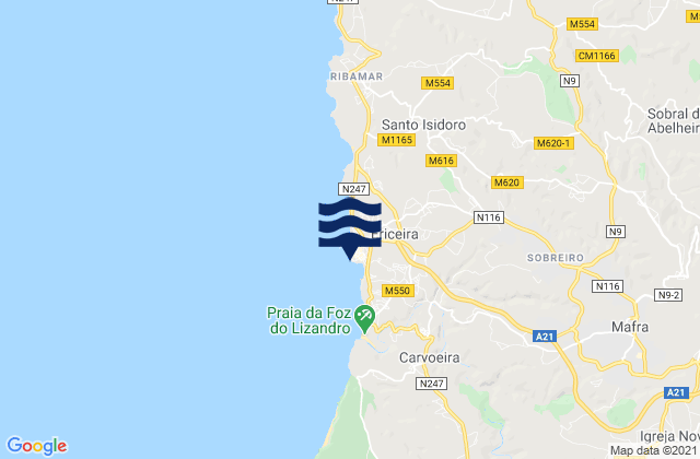 Karte der Gezeiten Ericeira, Portugal