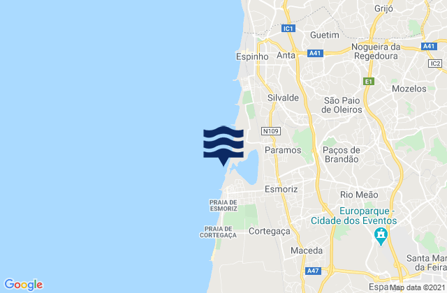 Karte der Gezeiten Esmoriz, Portugal
