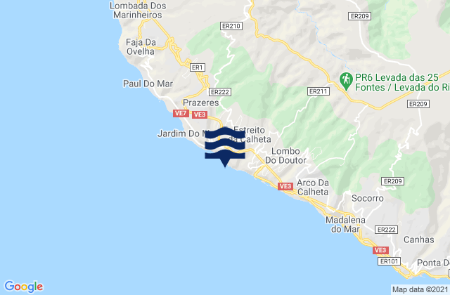 Karte der Gezeiten Estreito da Calheta, Portugal