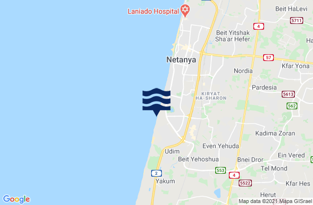 Karte der Gezeiten Even Yehuda, Israel