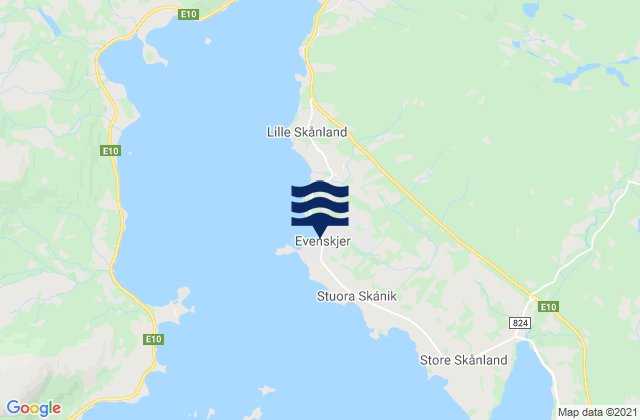 Karte der Gezeiten Evenskjer, Norway