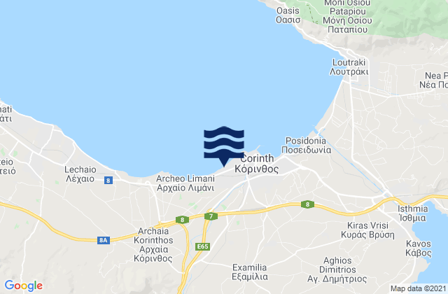 Karte der Gezeiten Examília, Greece