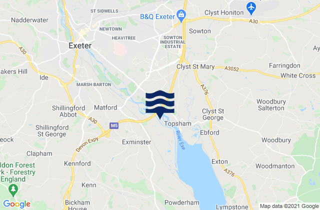 Karte der Gezeiten Exeter, United Kingdom