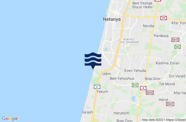 Karte der Gezeiten Eṭ Ṭīra, Israel
