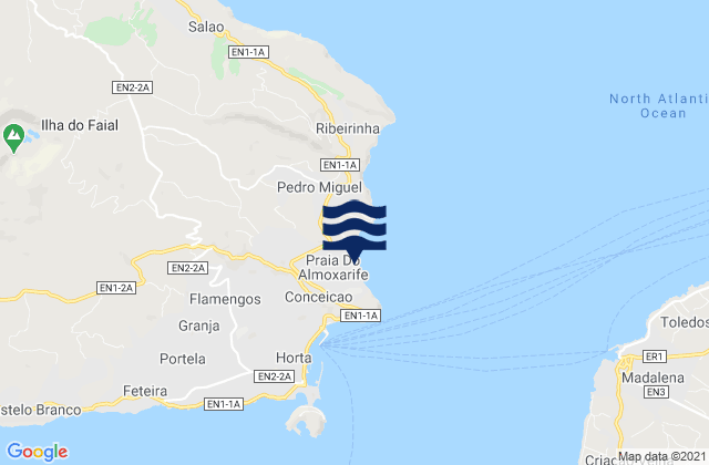 Karte der Gezeiten Faial - Praia do Almoxarife, Portugal