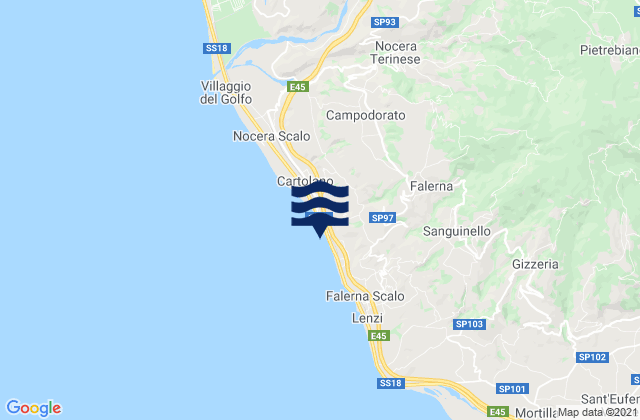 Karte der Gezeiten Falerna, Italy