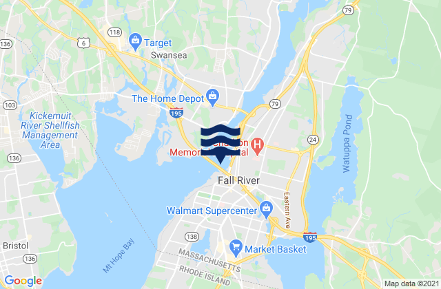 Karte der Gezeiten Fall River Massachusetts, United States