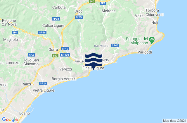 Karte der Gezeiten Feglino, Italy