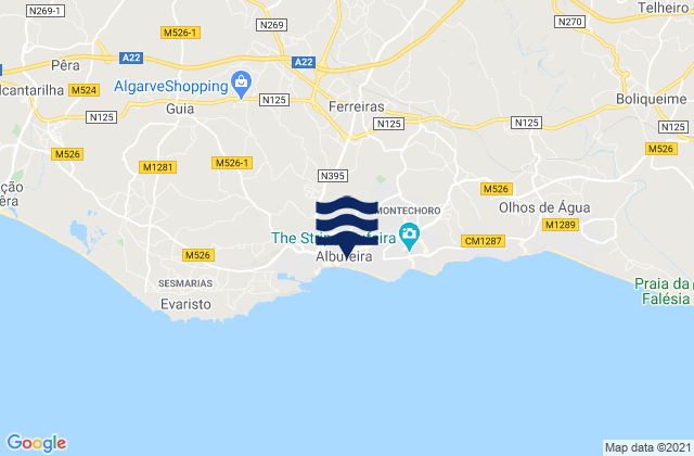 Karte der Gezeiten Ferreiras, Portugal
