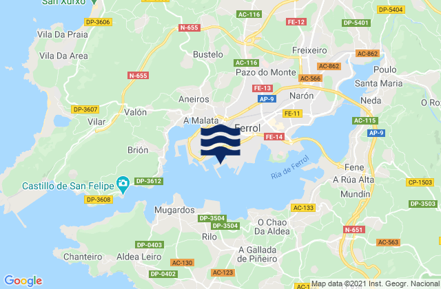 Karte der Gezeiten Ferrol, Spain