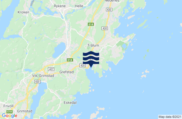 Karte der Gezeiten Fevik, Norway