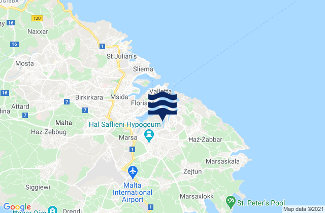 Karte der Gezeiten Fgura, Malta