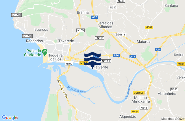 Karte der Gezeiten Figueira da Foz, Portugal