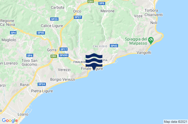 Karte der Gezeiten Finale Ligure, Italy
