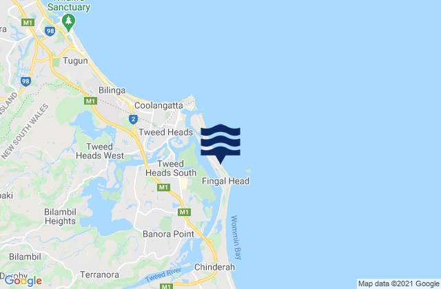 Karte der Gezeiten Fingal Head Beach, Australia