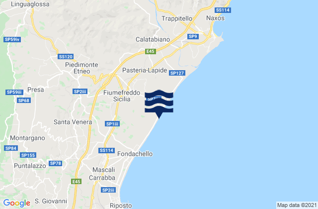 Karte der Gezeiten Fiumefreddo di Sicilia, Italy