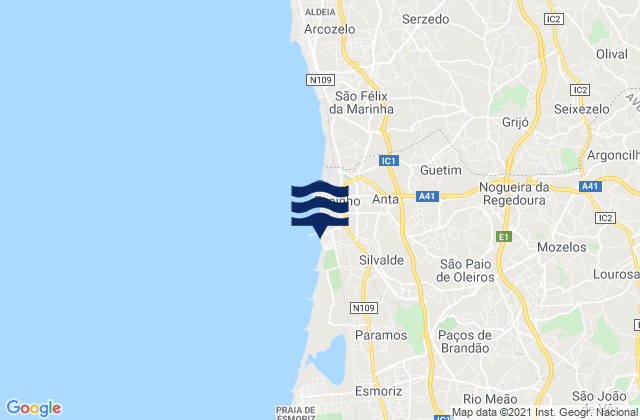 Karte der Gezeiten Fiães, Portugal
