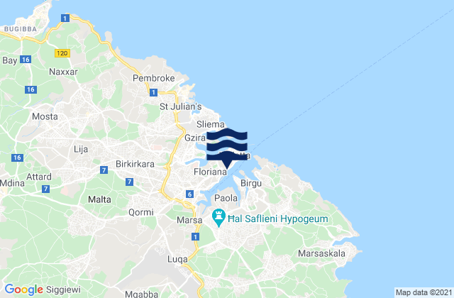Karte der Gezeiten Floriana, Malta
