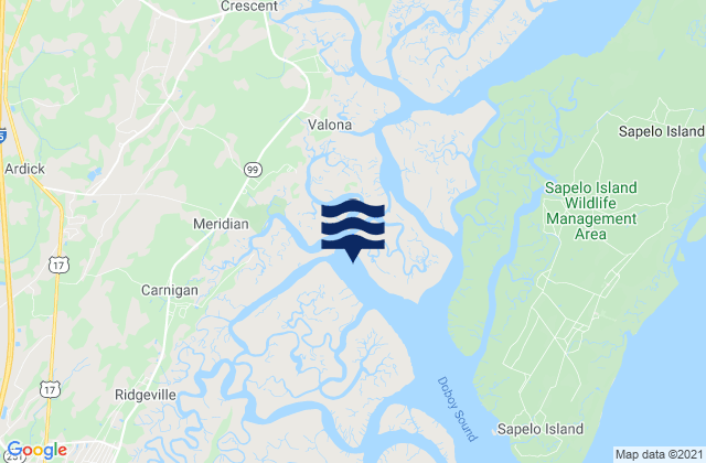 Karte der Gezeiten Folly River and Cardigan River between, United States
