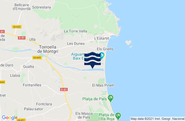 Karte der Gezeiten Fontanilles, Spain