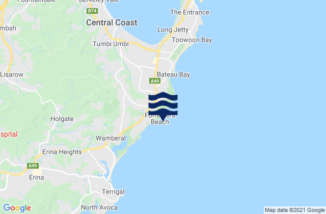 Karte der Gezeiten Forresters Beach, Australia