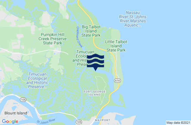 Karte der Gezeiten Fort George Island Fort George River, United States