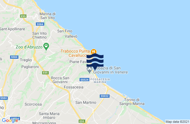 Karte der Gezeiten Fossacesia, Italy
