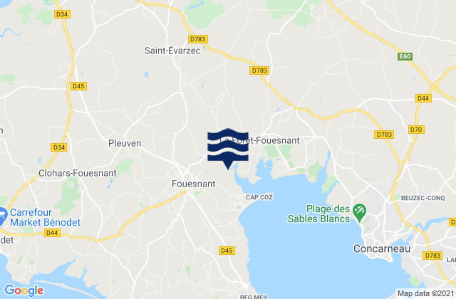 Karte der Gezeiten Fouesnant, France