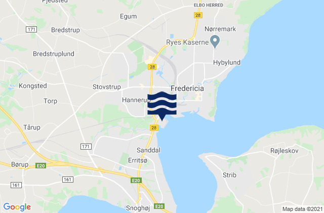 Karte der Gezeiten Fredericia Kommune, Denmark