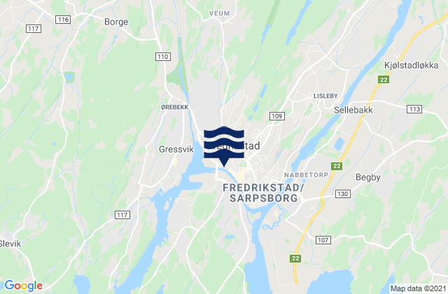 Karte der Gezeiten Fredrikstad, Norway