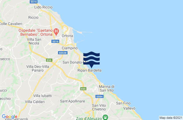 Karte der Gezeiten Frisa, Italy