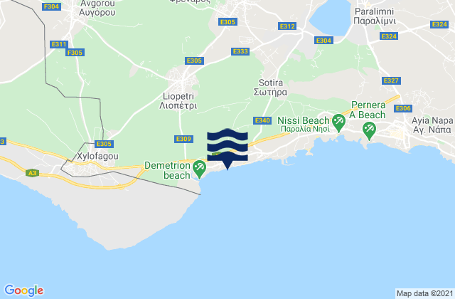 Karte der Gezeiten Frénaros, Cyprus