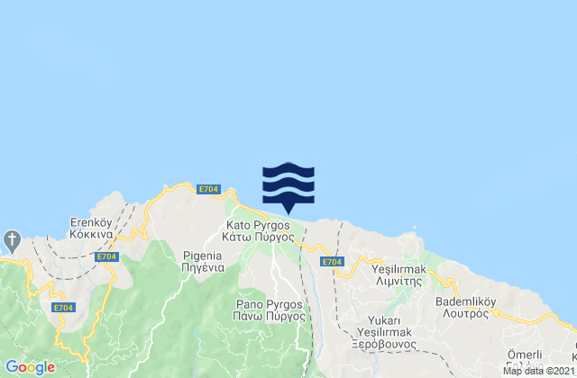 Karte der Gezeiten Fródisia, Cyprus