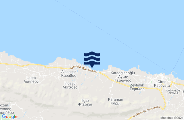 Karte der Gezeiten Ftéricha, Cyprus