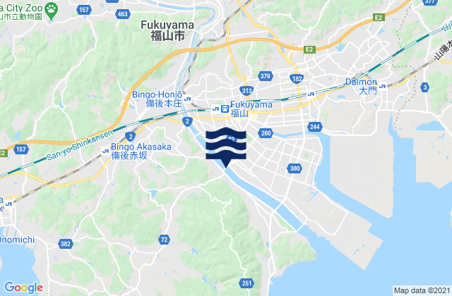 Karte der Gezeiten Fukuyama, Japan