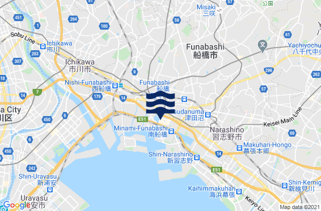 Karte der Gezeiten Funabashi, Japan