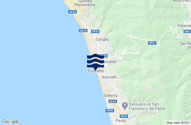 Karte der Gezeiten Fuscaldo, Italy
