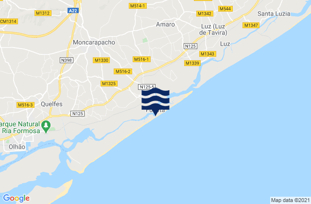 Karte der Gezeiten Fuzeta beach (island), Portugal