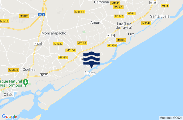 Karte der Gezeiten Fuzeta beach (land based), Portugal