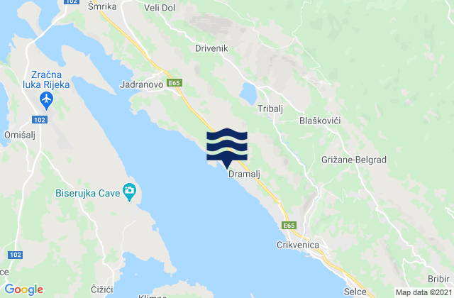 Karte der Gezeiten Fužine, Croatia