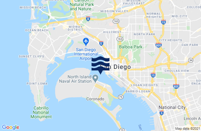 Karte der Gezeiten G St. Pier (San Diego) 0.22 nmi. SW of, United States