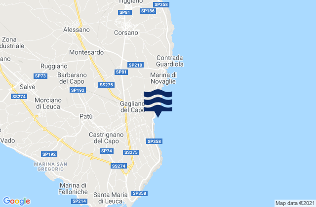 Karte der Gezeiten Gagliano del Capo, Italy