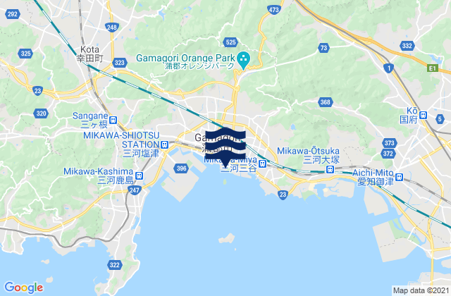 Karte der Gezeiten Gamagori Mikawa Wan, Japan