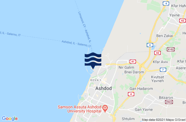 Karte der Gezeiten Gan Yavne, Israel