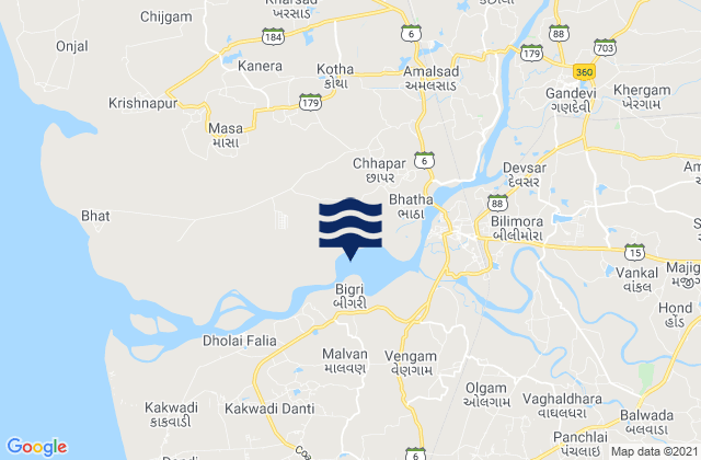 Karte der Gezeiten Gandevi, India