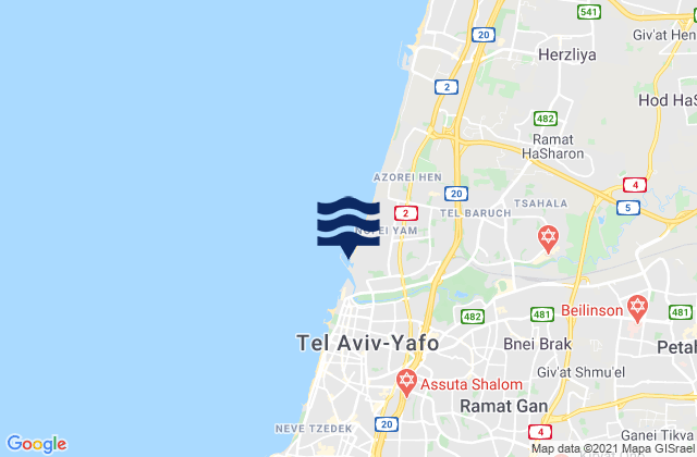 Karte der Gezeiten Ganei Tikva, Israel