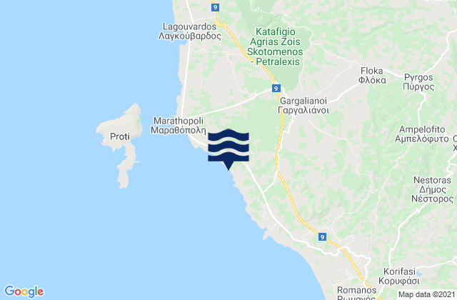 Karte der Gezeiten Gargaliánoi, Greece