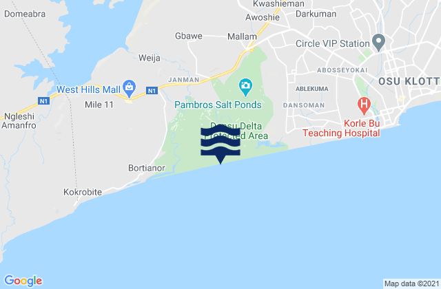 Karte der Gezeiten Gbawe, Ghana